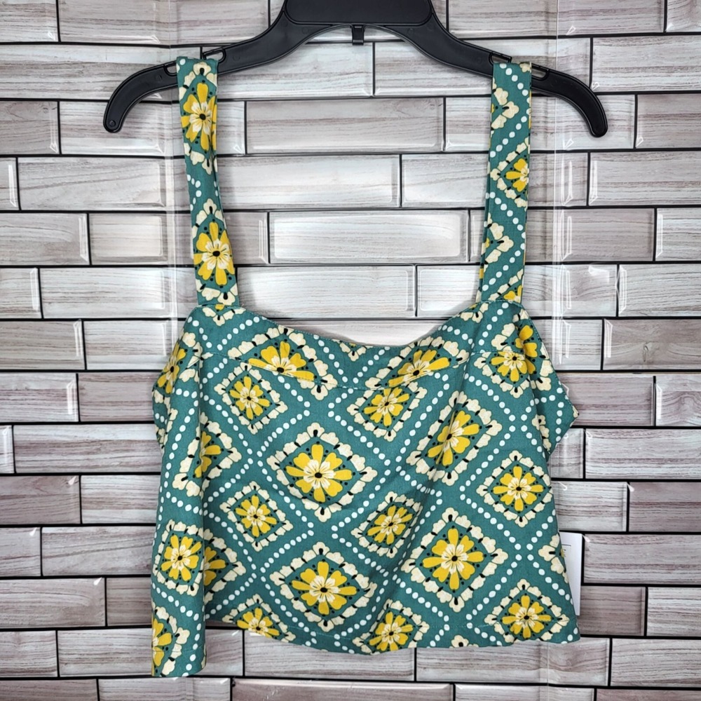 New O'Neill Crop Tank Top Women's‎ Medium Green Floral Sleeveless Casual Blouse